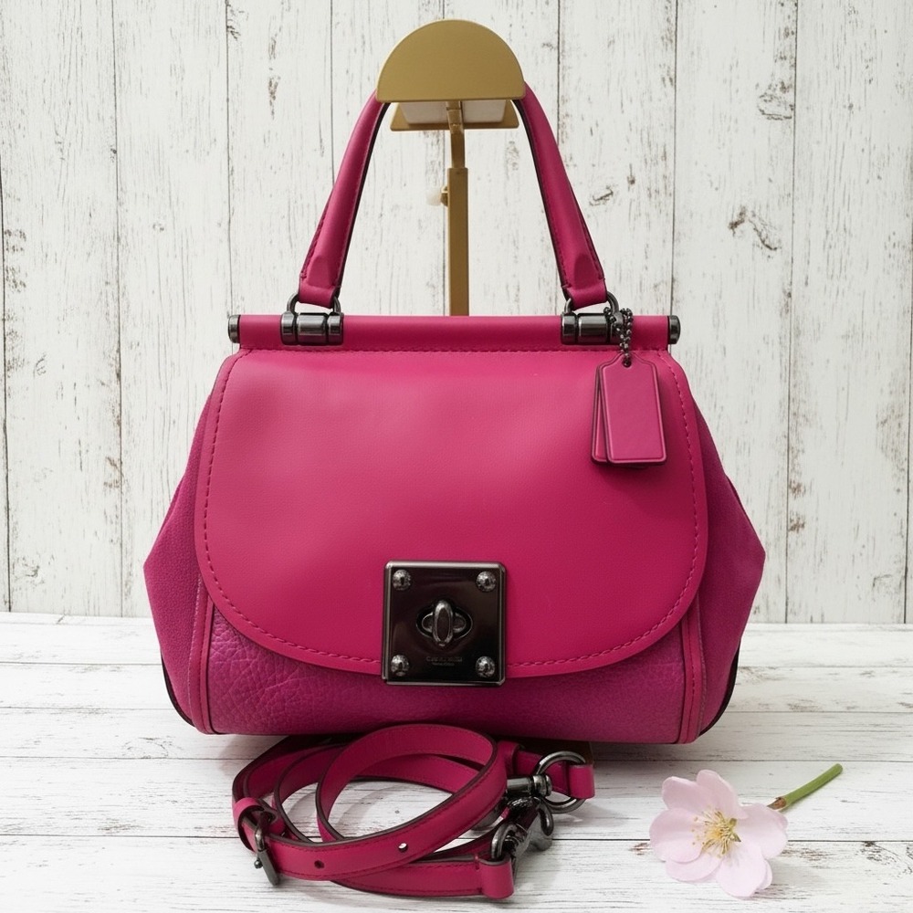 Coach Drifter Satchel Womens Handbag Magenta Pink Leather Suede‎ Luxury Chic Bag